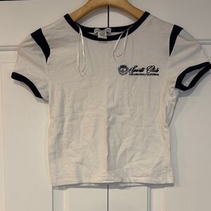 White Tee with Navy Embroidery